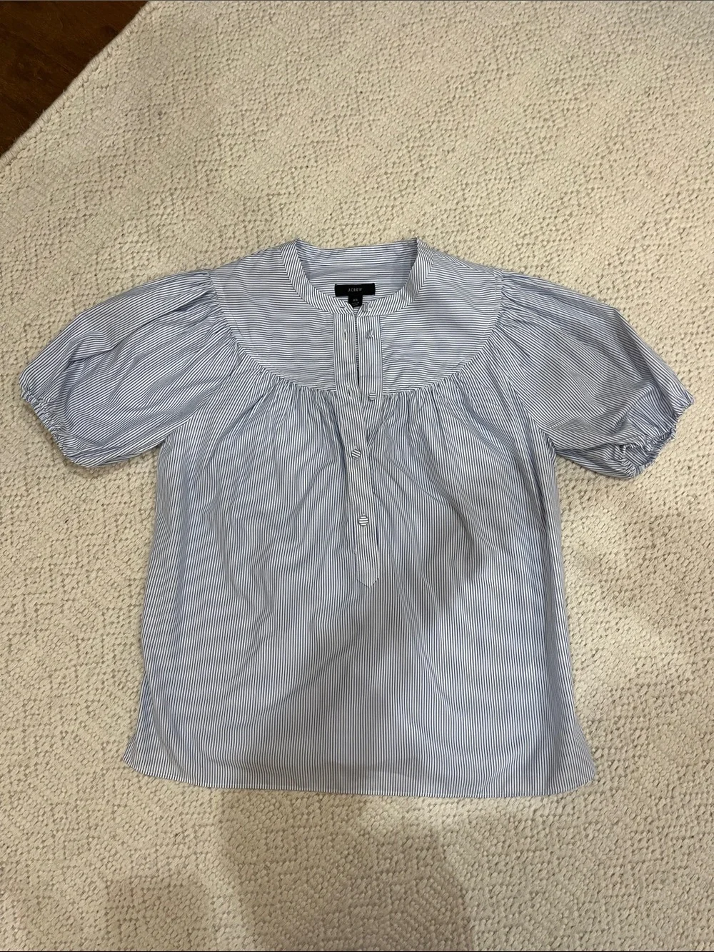 J. Crew Blue & White Striped Puff-Sleeve Blouse
